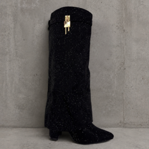 BOOT ALTA TACO CANDADO BRILLO NEGRO